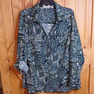 Notations Womens Paisley Button Down Shirt..1X
